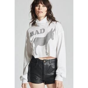 Recycled Karma White Bad Donkey Cropped Turtle Neck Tee Size S NWOT